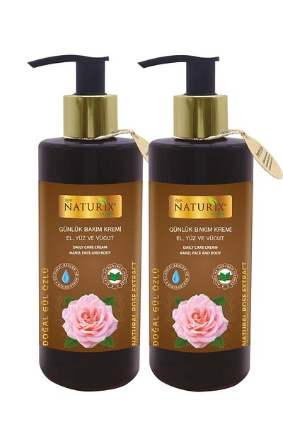 Naturix كريم العناية باليدين والوجه والجسم بخلاصة الورد 250 مل - عبوة صديقة للبيئة مكونة من قطعتين | لوشن مرطب وإصلاح الجسم