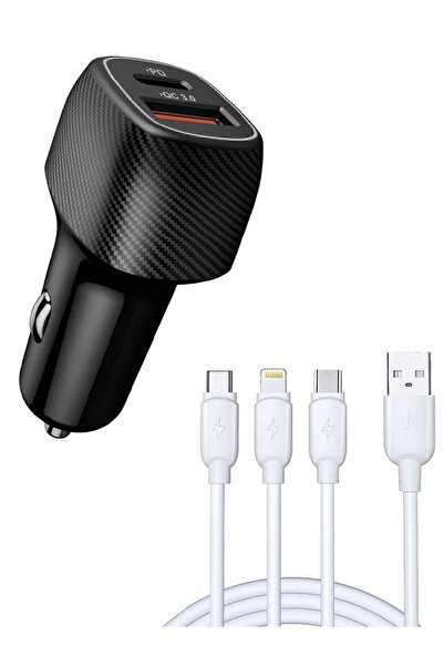 Type-c Usb Araç Çakmaklık 38w Pd Hızlı Şarj Araba Usb-c Şarz Samsung Xiaomi Uyumlu Ve 3lü Kablo