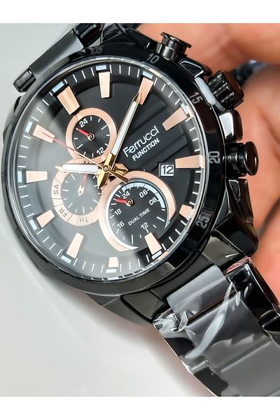 Ferrucci Men's Black Steel Bracelet Wrist Watch - Rosary and Bracelet Design, Functions Active