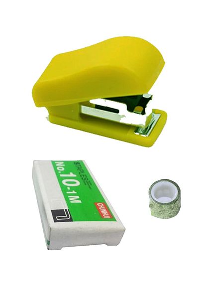 Emach Dizayn Mini Stapler Tape Staple Set of 3 Yellow 3.8 Cm