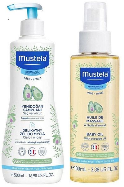 Mustela Newborn Gentle Cleansing Gel 500ml + Mustela Baby Care Massage Oil 100ml