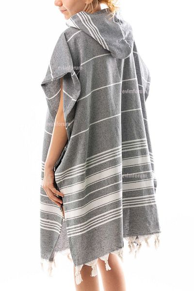 Formeya Baumwolle Erwachsene Pestemal Poncho Bademantel Strandtuch Grau