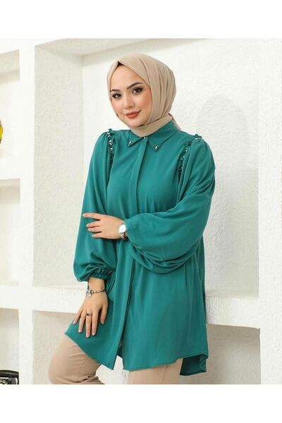Armalin Balloon Sleeve Gathered Tunic Shirt