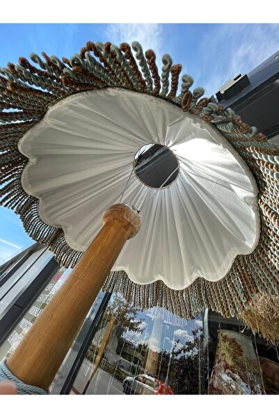 artsondekorasyon 1. Sınıf Kadife Eşsiz Tasarımlı Lambader, Ahşap Ayaklı, Aydınlatma Aksamı Dahil. (178CM YÜKSEKLİK)