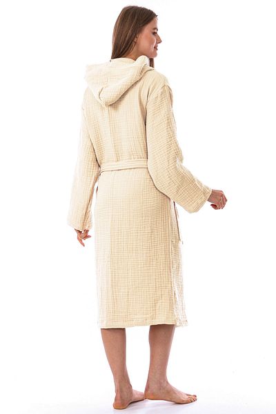 destinyhometex Unisex Καπιτονέ 4 Λαβών 100% Βιολογικό Βαμβάκι Multi Muslin Υπερ-Απαλό Μπουρνούζι Εκρού