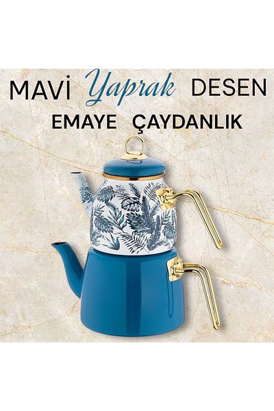 Bayev Elite Class Pmtl- 200801   - Blue Leaf Patterned Teapot