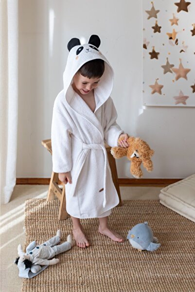 LİNDOA رداء حمام للأطفال بغطاء للرأس بنقشة الباندا - 100% قطن