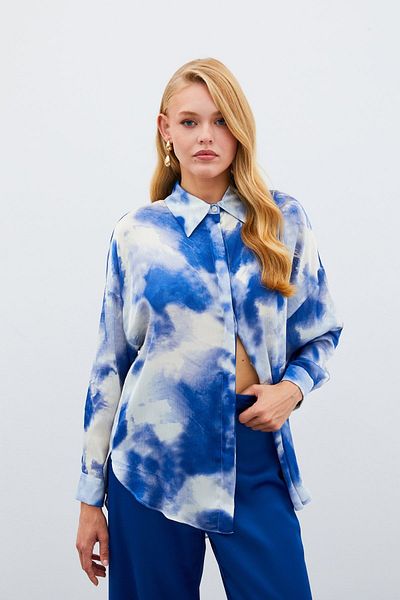 Sateen Cămașă lungă casual - SAX BLUE