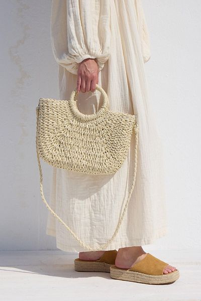Manuka Beigefarbene Handtasche aus Stroh