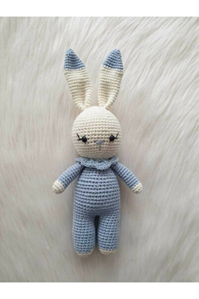 Veniem Amigurumi Sevimli Tavşan Uyku Arkadaşım Mavi Beyaz