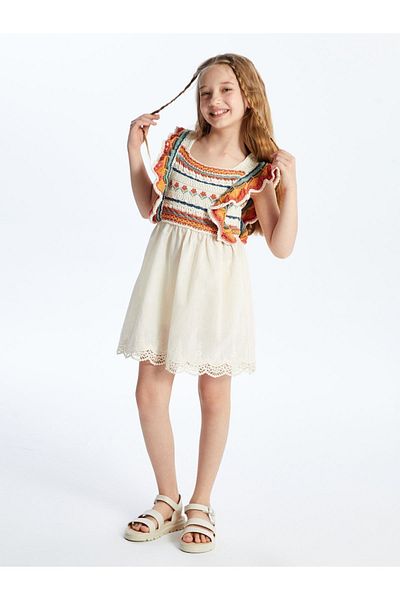 Dexia Giron - Knit Detail and Linen Lining Dress - Ecru/Orange