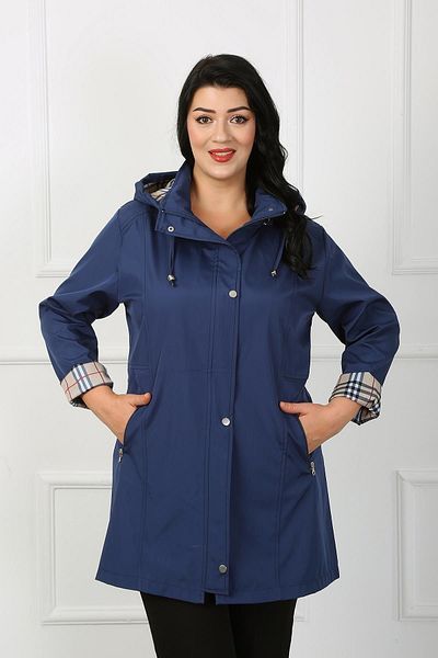 By Alba Collection Navy Blue Large Size Women's Trench Jacket