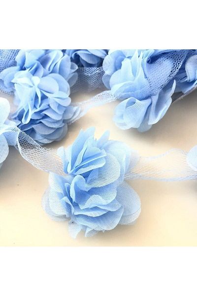 Nikah Şekeri Market Blue Rose Laser Cut 1 Meter 12 τμχ Flower Organza Tulle Edge Trim Textile Design Ύφασμα Τεχνητό Στολίδι