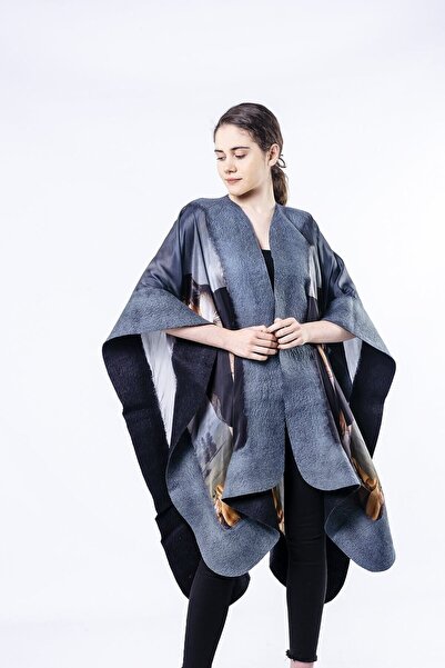 Nomads Felt Silk-Felt Poncho| Grey-Black Boldini Trial| Nomads Felt