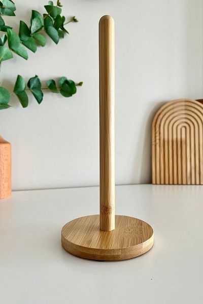 MİS KİTCHEN Bamboo Paper Towel Holder - Cylinder and Round Napkin Holder