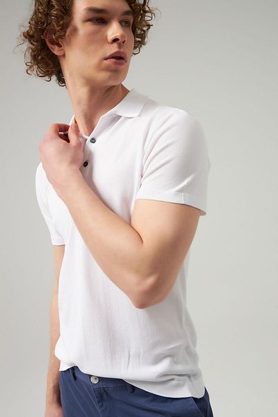 D'S Damat Slim Fit Λευκό Απλό Πλεκτό Ραγιόν Πλεκτό T-shirt