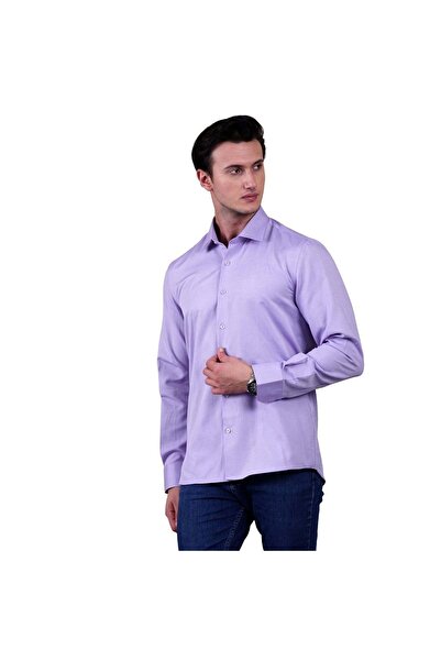 Exve Exclusive Lilac Oxford Plain Plain Solid Color Breathable Cotton Slim Fit Men's Shirt
