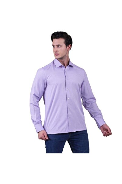 Exve Exclusive Lilac Oxford Plain Plain Solid Color Breathable Cotton Slim Fit Men's Shirt