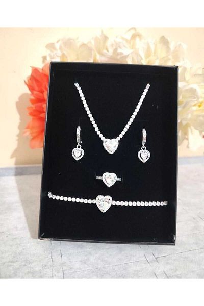 HKN AVM ACCESSORİES Gift for Lover - Steel Non Tarnish,S Bracelet Waterway Necklace Earrings, Serious Relationship Ring