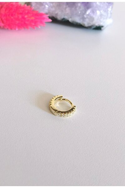 Bylin 925 Ayar Gümüş Çift Tarafı Zirkon Taşlı Mini Halka Küpe- 1 Adet