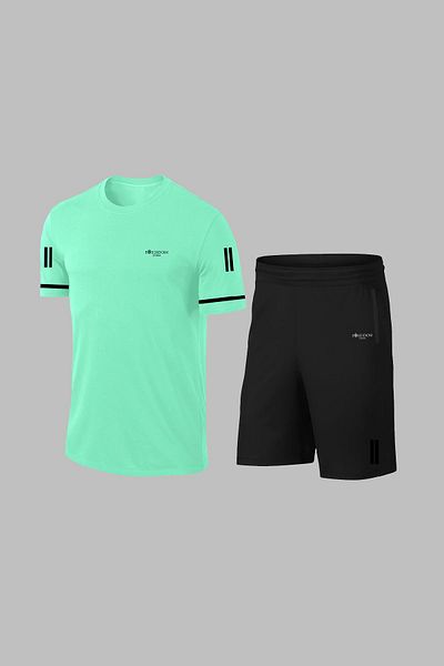 POSEIDON STORM Men's Dri-Fit Water Green over Size T-Shirt and Shorts Set - Pocket, Short Sleeve