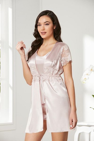 Pierre Cardin Satin Lace 3-Piece Shorts & Combi & Dressing Gown Set 2480