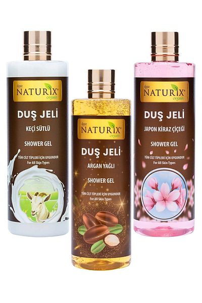 Ilgaz Naturix Organix Natural and Moisturizing 400 ml Japanese Cherry Blossom, Goat Milk and Argan Oil Shower Gel Set