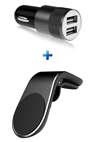 KOİ TECH Araba Mıknatıslı Telefon Tutucu Oto Çakmaklık Şarj Aleti 2li Araç Ak...