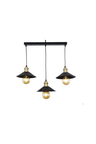 Ömür Avize Belinda 3'lü Siyah Sıvama Sıralı Sarkıt Avize