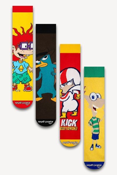 Neşeli Çoraplar 4'lü Çizgi Film Renkli Çorap Set