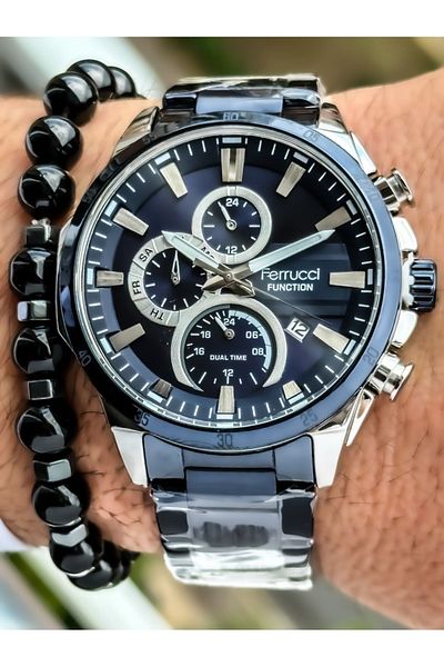 Ferrucci Navy Blue Colored Steel Cord Men's Wristwatch - Rosary and Bracelet Design