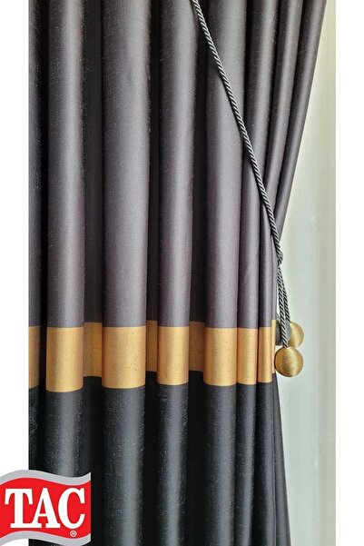 Taç Gray Gold Anthracite Rüyaper - Pleated and Heavy Gramaged Iron Background Curtain