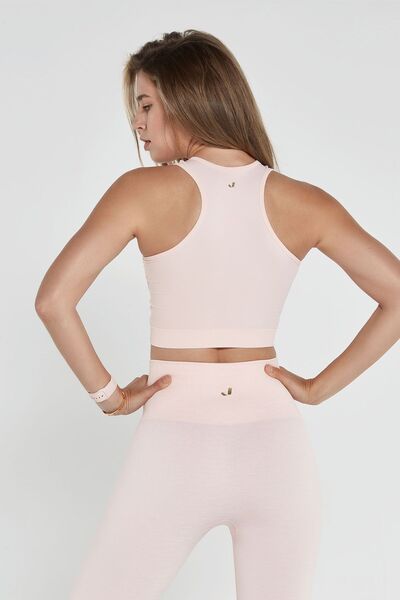 Jerf Palmi Kendinden Desenli Yuvarlak Yaka Kaplı Bra Açık Pembe