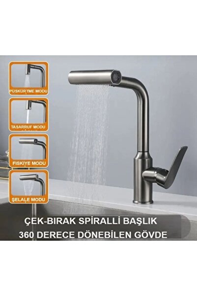 temur Çok Modlu Spiralli Mutfak Evye Bataryası Şelale Yağmurlama Fonksiyonel ...