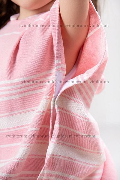 Formeya Kinder-Bademantel, Poncho, 100 % Baumwolle, Strandtuch, Pestemal, Rosa