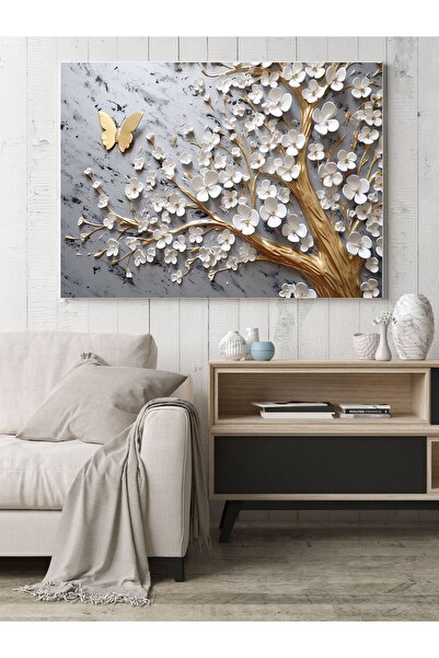 bestablo Dekoratif Beyaz Çiçekler Kanvas Tablo Bestablo