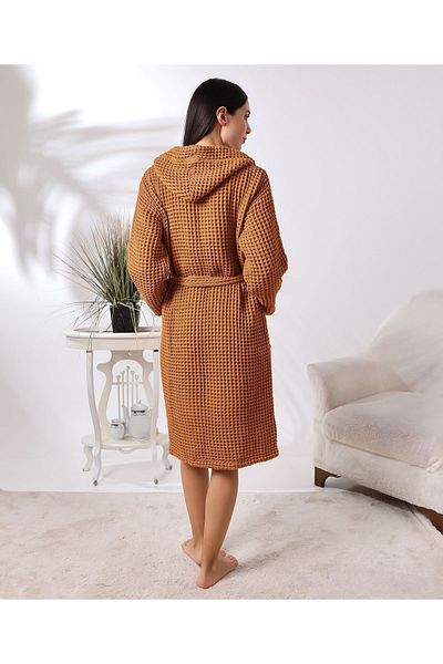 destinyhometex Μπουρνούζι με κουκούλα Unisex χρώματος καραμέλας από 100% βιολογικό βαμβάκι