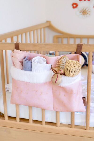 HAMUR Pratik Askılı Organizer Bebek Arabası Beşik Kenar Fluffy Organizer Solid P. Pembe