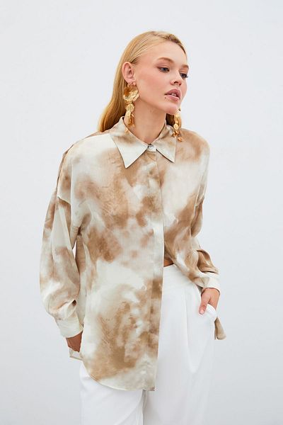 Sateen Casual Long Shirt - Khaki