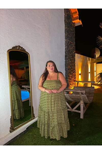 Kendinisevbutik Büyük Beden Maxi Boy Curve Haki Elbise