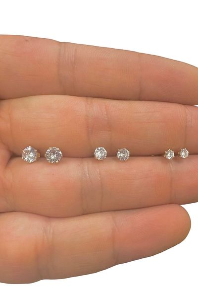 MAZEN 316L Gold Color Surgical Non-Tarnish Zircon Stone Earrings - 3 Pairs 3 Different Sizes Special Series