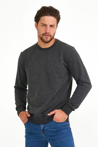 MRS CLOTHING Ανδρικό φούτερ Anthracite Crew Neck Daily Casual Sports Κανονική εφαρμογή Μακρυμάνικο Φούτερ