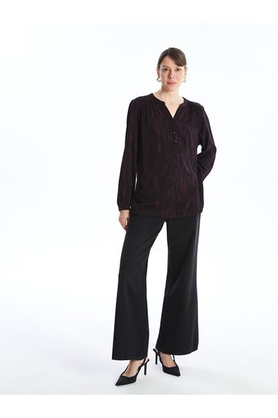 LC Waikiki LCW Kaçık Yaka Desenli Uzun Kollu Kadın Bluz