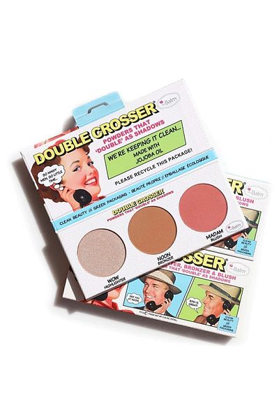 the balm Double Crosser Gold Color Brightening Neutral Matte Bronzer And Pink Lilac Blush