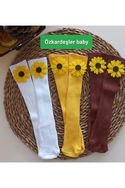 ÖZKARDEŞLER BABY Комплект от 3 бебешки и детски чорапи до коляното - филцови Fükürlu Daisy