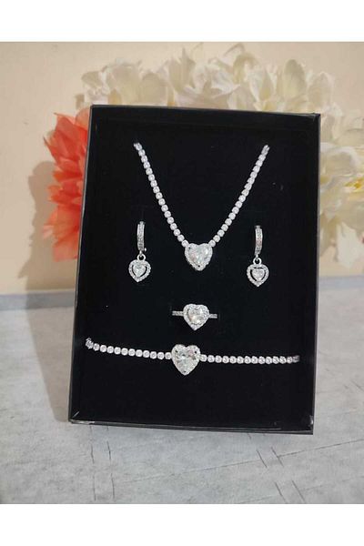 HKN AVM ACCESSORİES Gift for Lover - Steel Non Tarnish,S Bracelet Waterway Necklace Earrings, Serious Relationship Ring