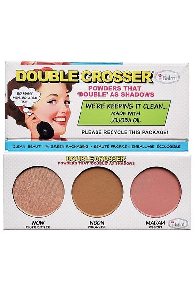 the balm Double Crosser Gold Color Brightening Neutral Matte Bronzer And Pink Lilac Blush
