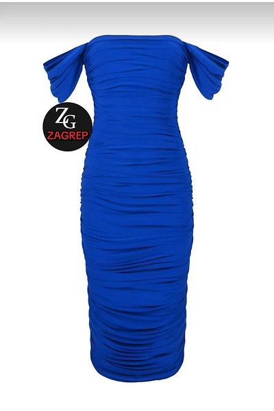 Zagrep Γυναικείο φόρεμα Saks Blue Draped και Gathered Lined Midi με φερμουάρ