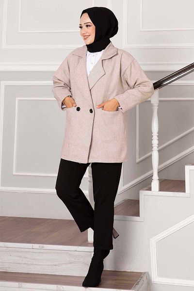 EBRUTESETTÜR Herringbone Hijab Cashew Coat