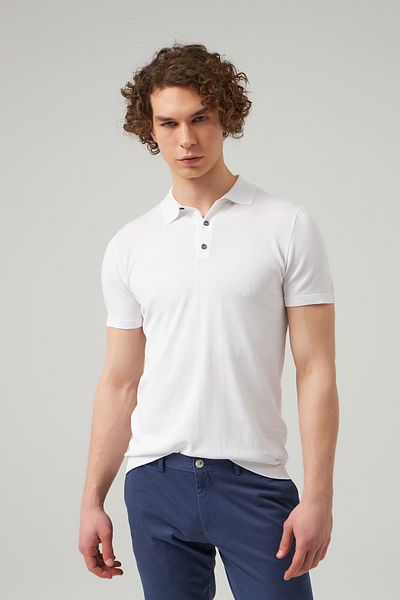 D'S Damat Slim Fit Λευκό Απλό Πλεκτό Ραγιόν Πλεκτό T-shirt